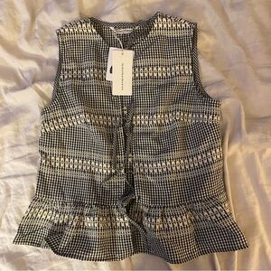 Commense Black and White Tie-Front M Top Cottagecore Old Money Classic Country